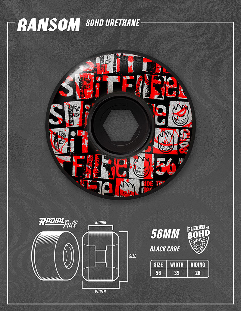 Spitfire 80HD Ransom Radial Full 56mm Black Cruiser Wheels