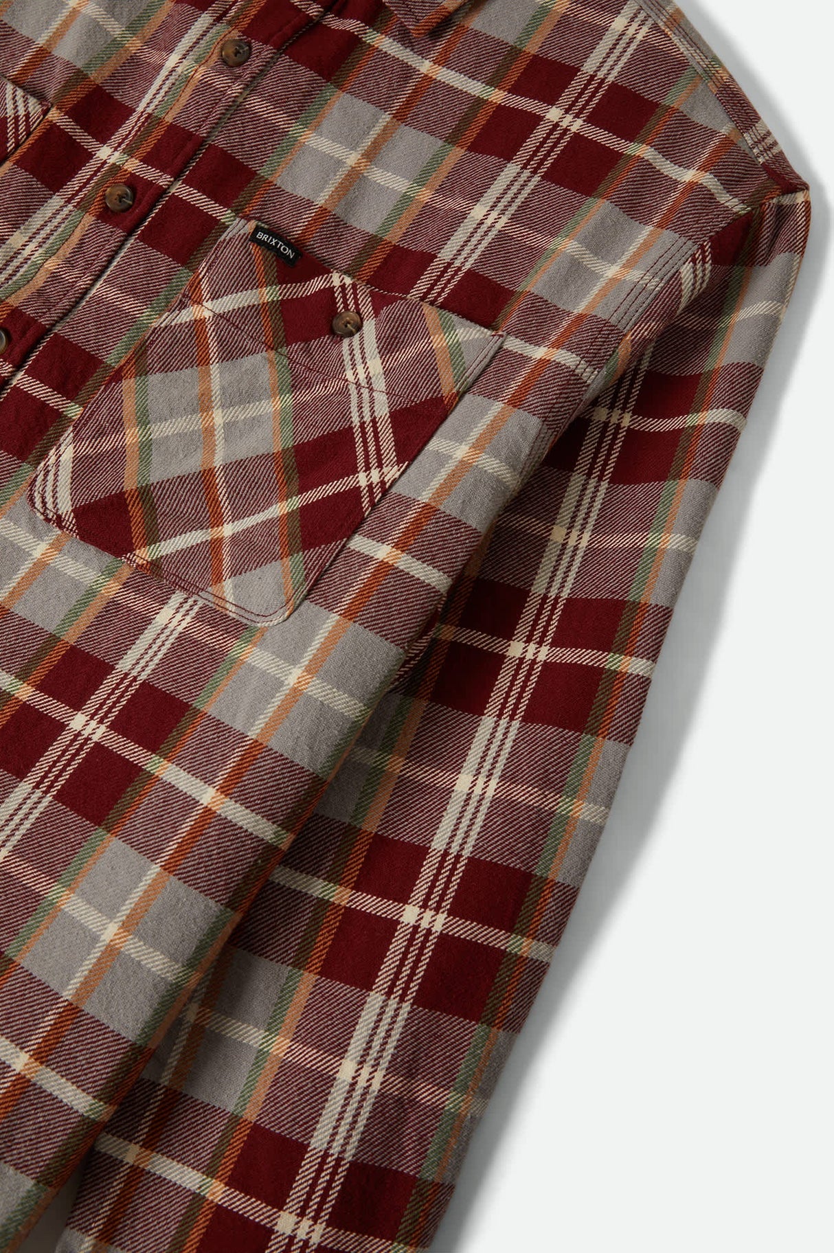 Brixton Vintage Wash Maroon Red Beige Green L/s Flannel Shirt