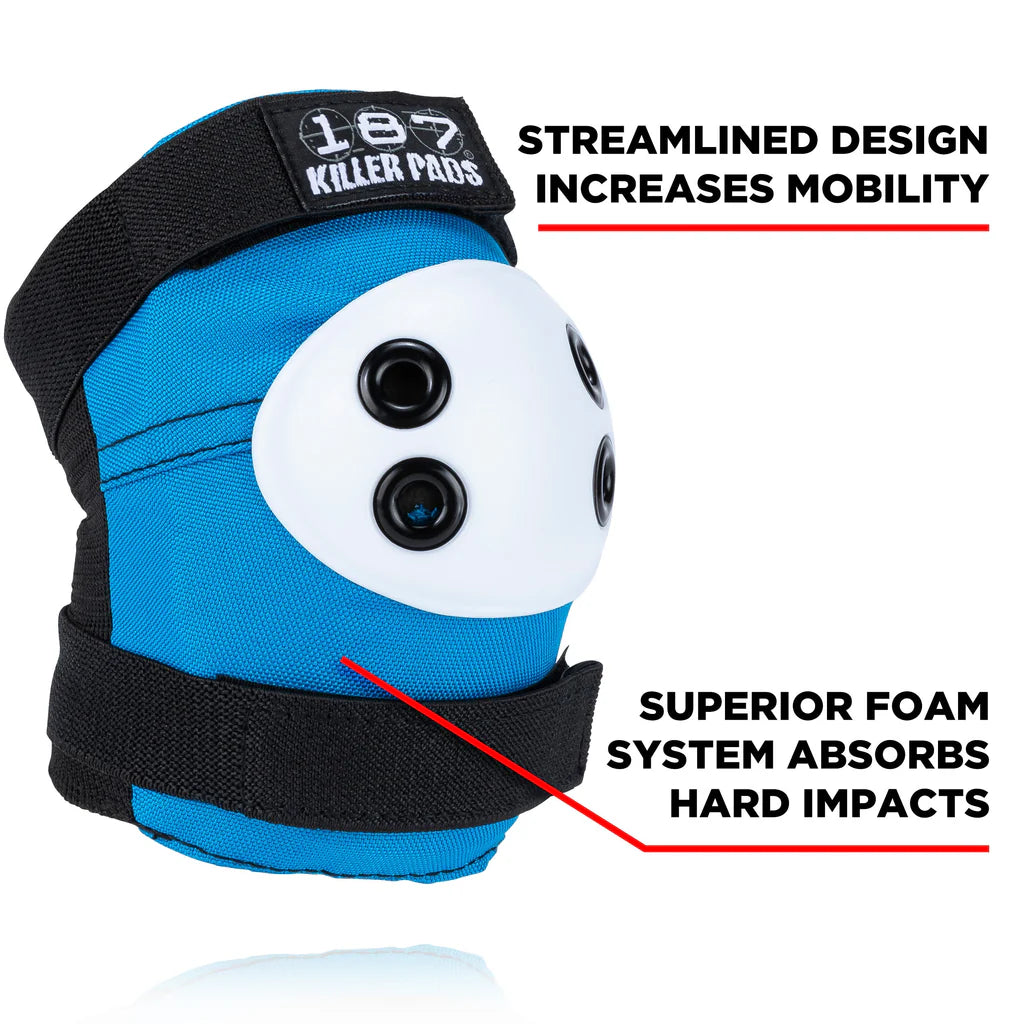 187 Killer Pads Combo Pack Knee & Elbow L/XL Red White Blue Pads Set
