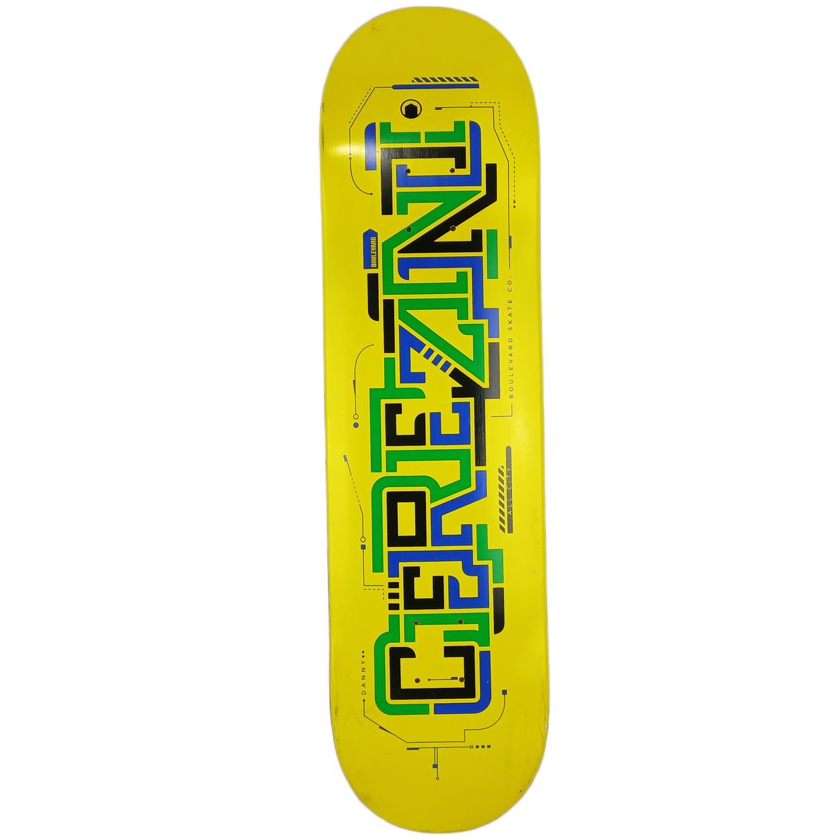 Boulevard Danny Cerezini All City Yellow Multi Size 8.12" Vintage NOS Deck