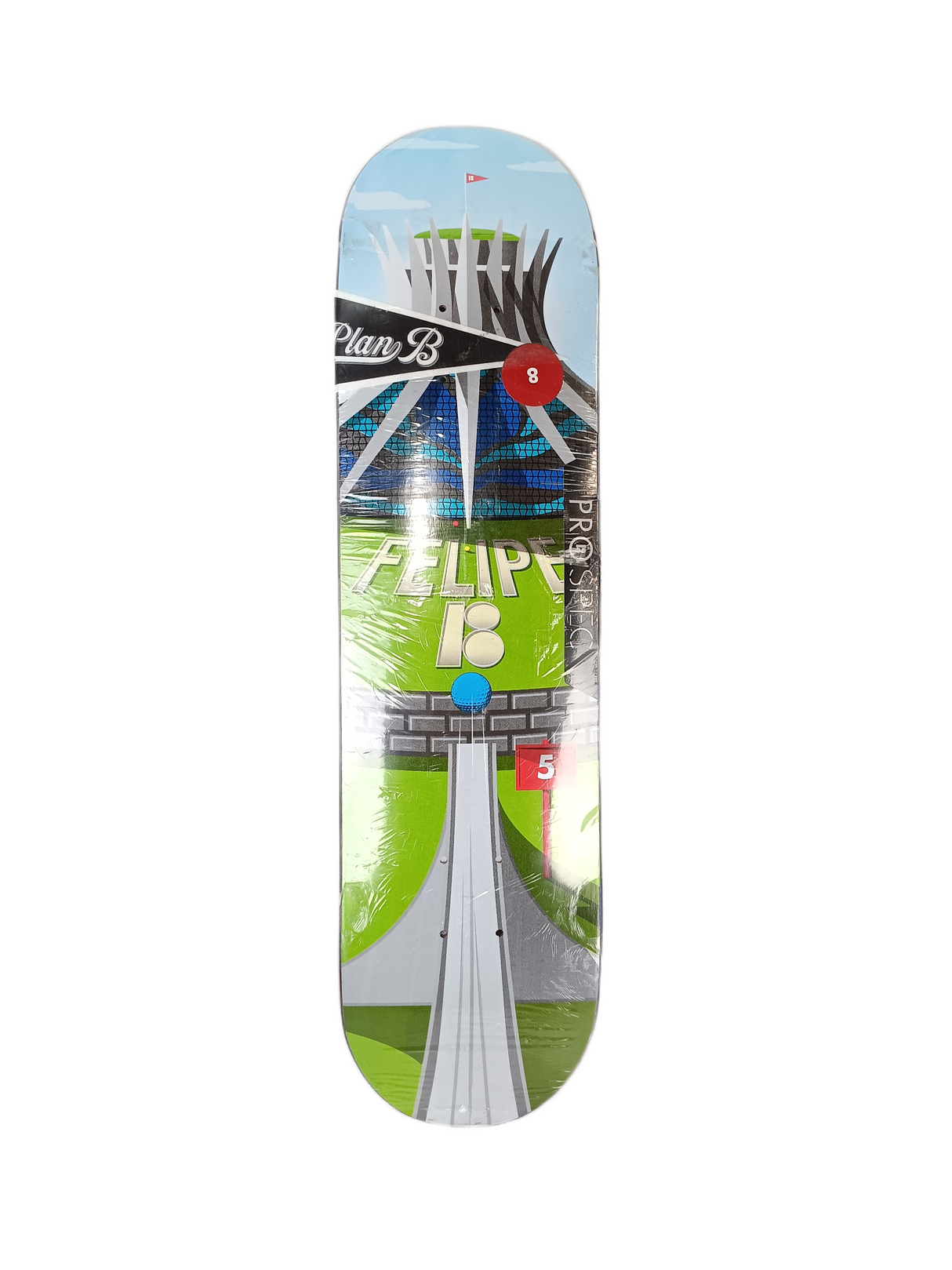 Plan B Felipe Gustavo Mini Golf Multi 8.0 Skateboard Deck Ripped Plastic