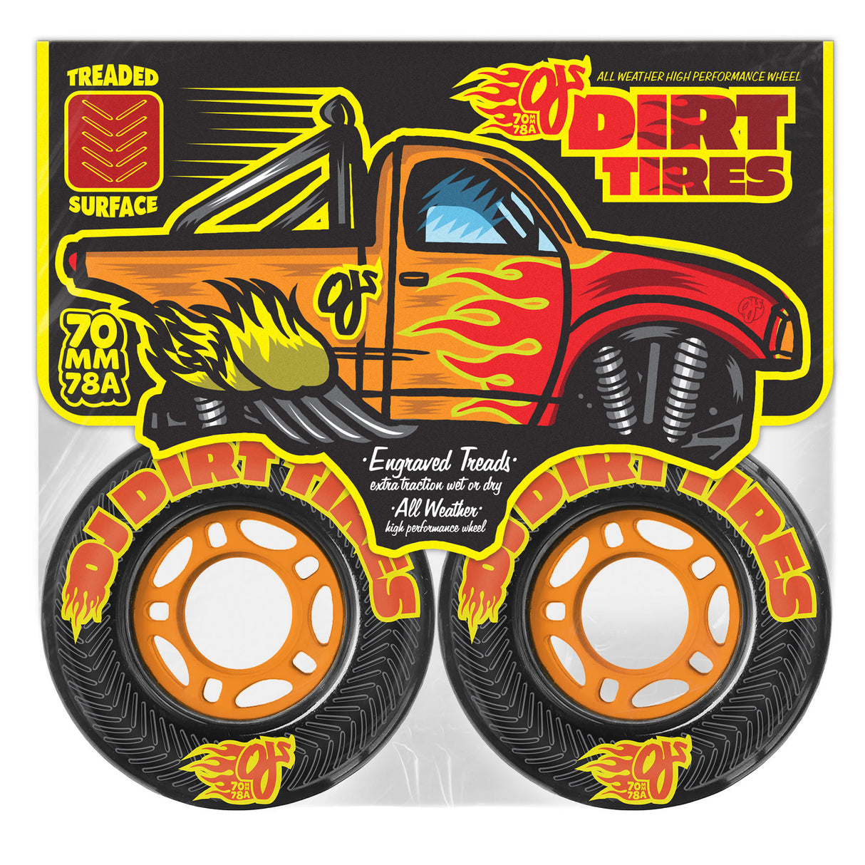 OJ 70mm Dirt Tires Thunder Juice Black 78a Skateboard Wheels