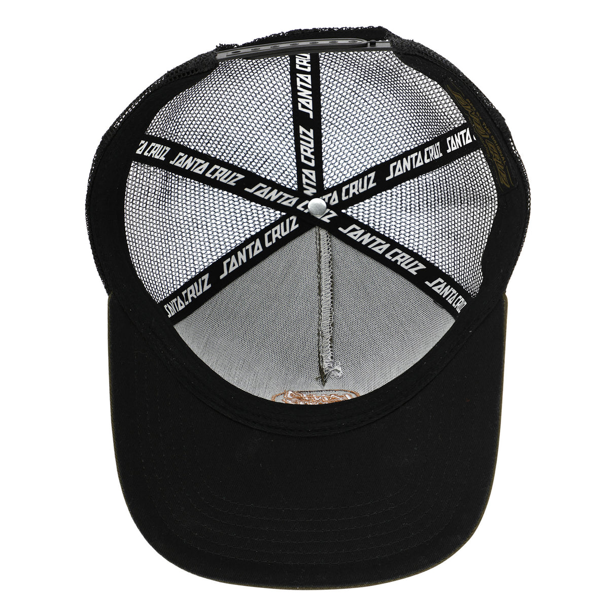 Santa Cruz Embroidered Olive Black Mesh Trucker Snapback Hat