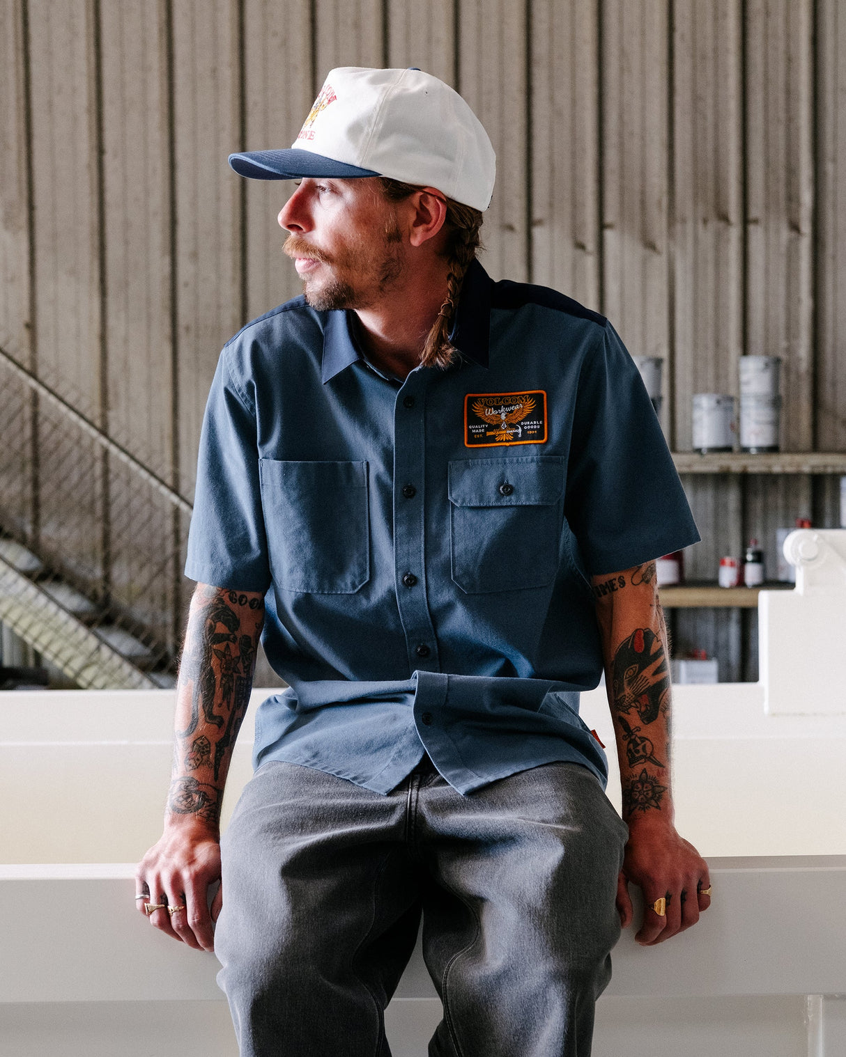 Volcom Slab City Midnight Blue S/s Button Up Shirt