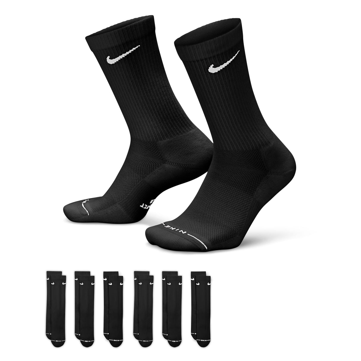 Nike Everyday Elevated Black/White 6-Pack Crew Socks