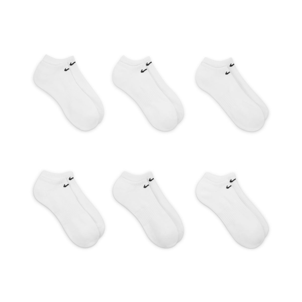 Nike Everyday Plus Cushioned White/Black 6 Pack No Show Socks
