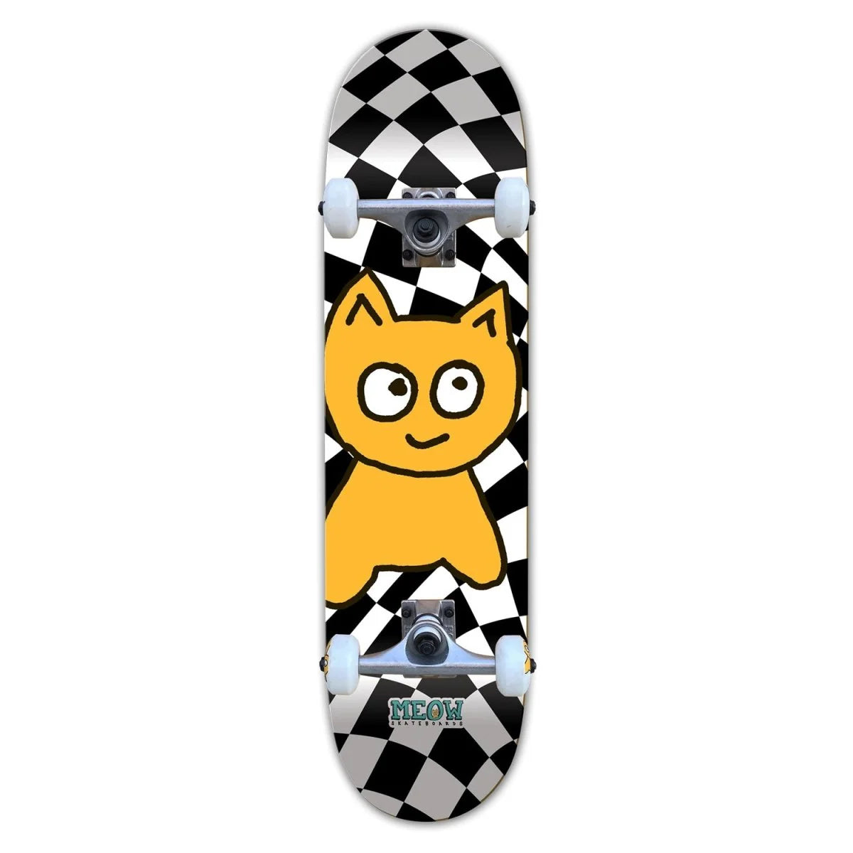 Meow Big Cat Checker Twist Black/White 7.75" Skateboard Complete