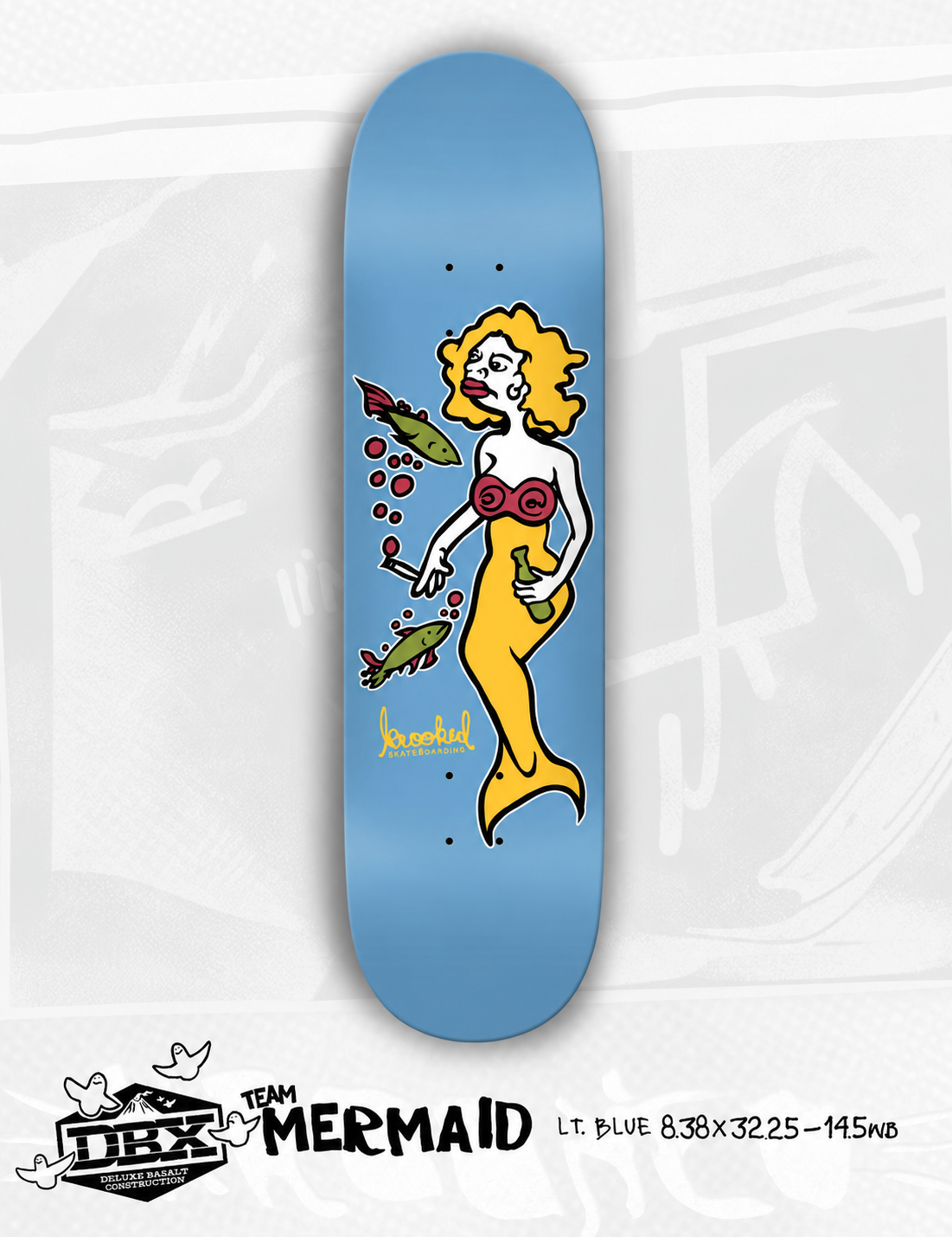 Krooked Dbx Mermaid Light Blue 8.38" Skateboard Deck