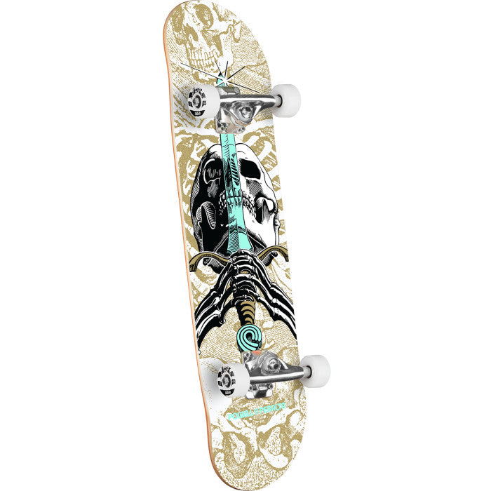 Powell Peralta Skull & Sword Birch White/Metallic Gold 8.0" Skateboard Complete