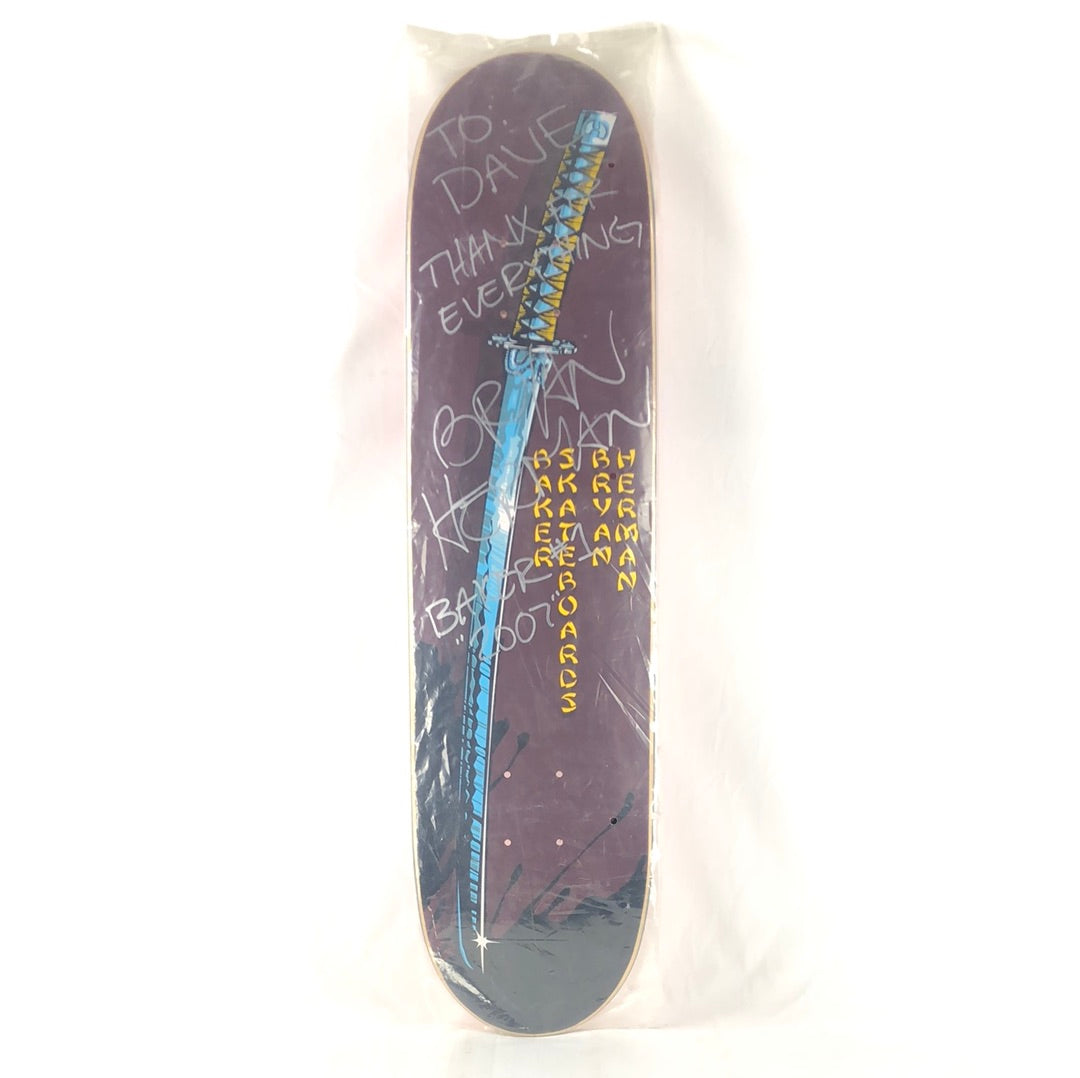 Baker Bryan Herman Signed Samurai Sword Graphic Brown Black Yellow Blue Size 7.75" Skateboard Deck