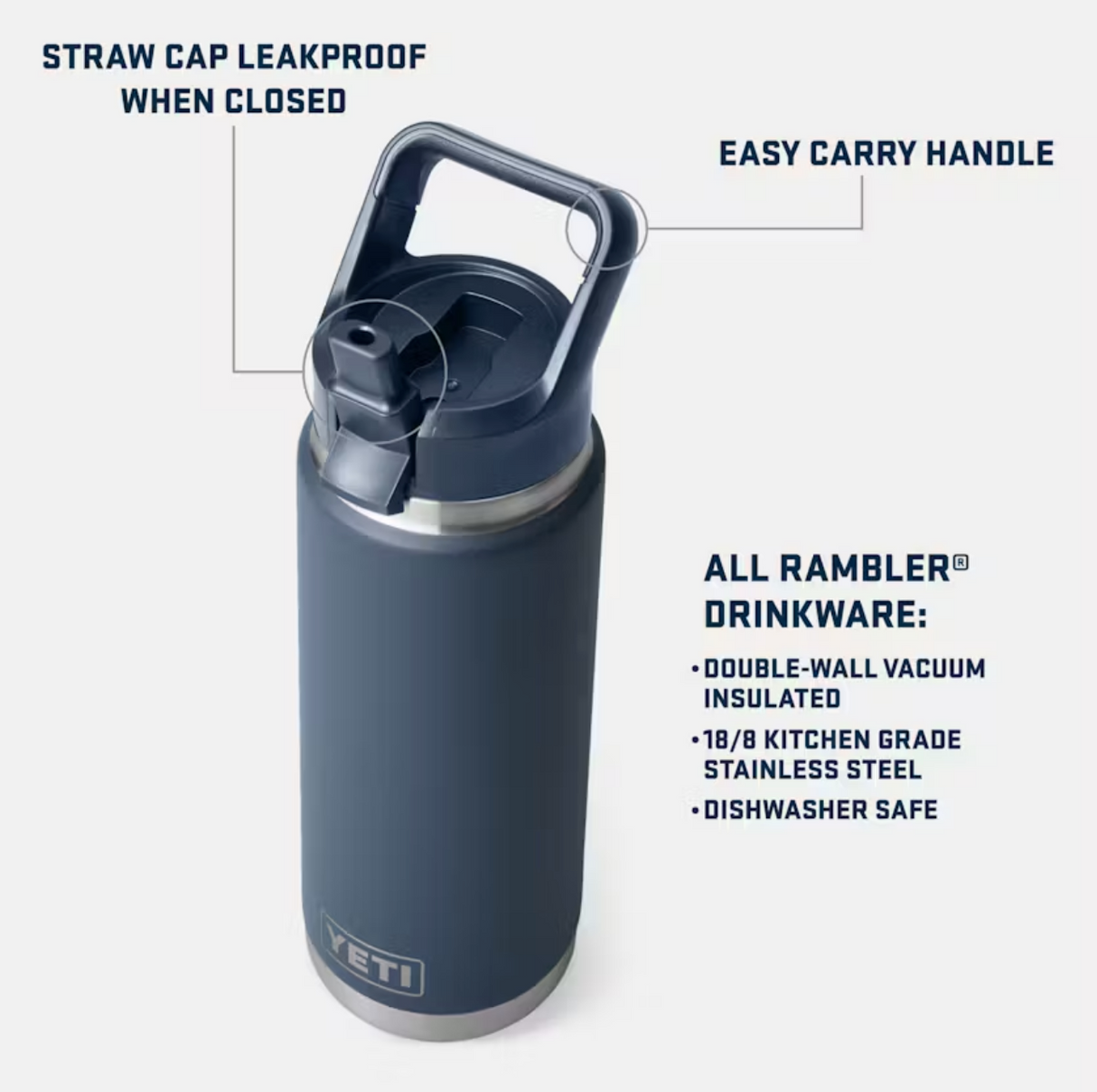 Yeti Rambler 26oz Moon Dust Matching Straw Cap Water Bottle