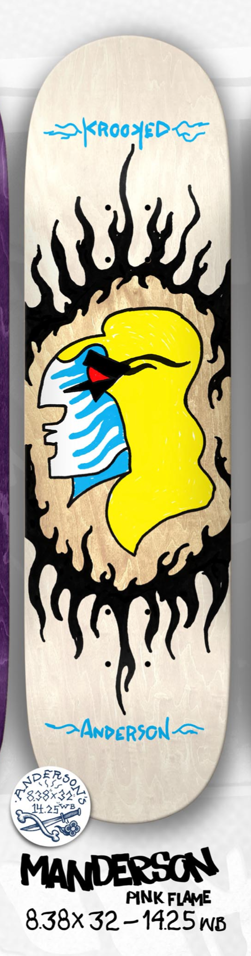 Krooked Manderson Pink Flame 8.38" Skateboard Deck