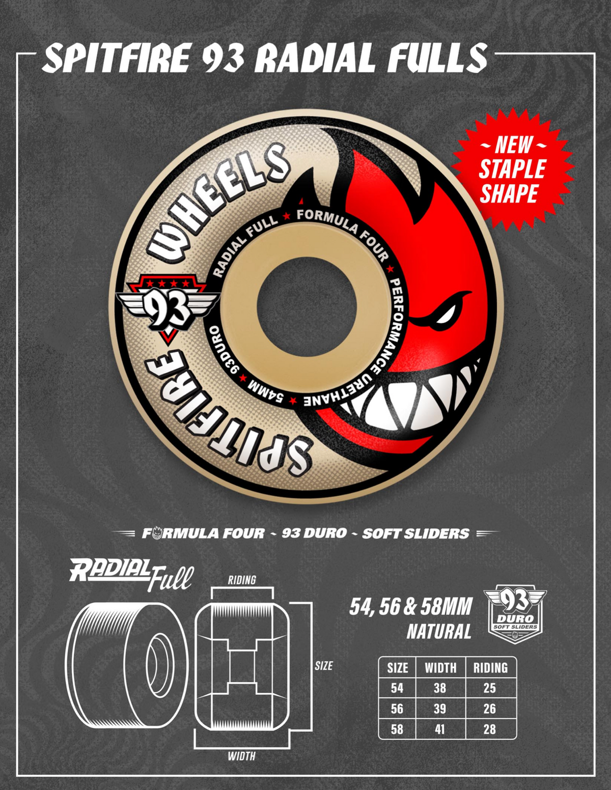 Spitfire Formula Four 93a Radial Full Natural 56mm Skateboard Wheels