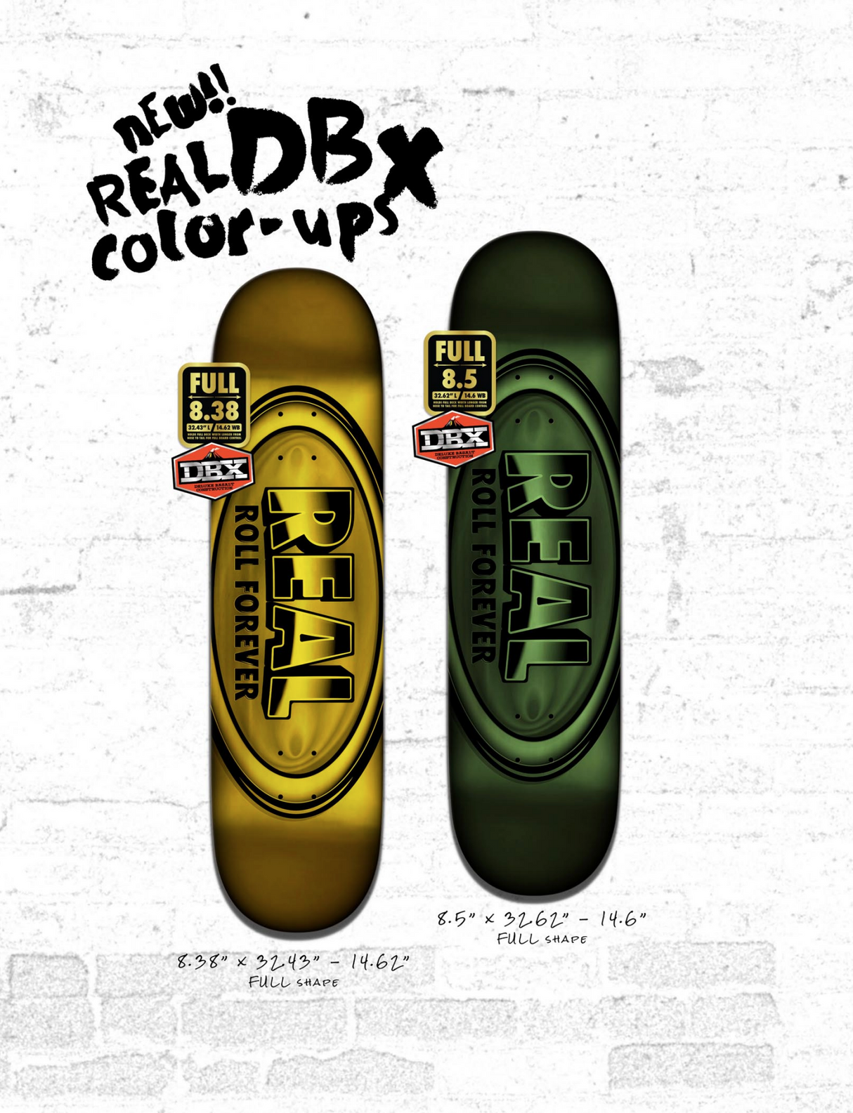 Real DBX Team Oval 8.38" Full Yellow Skateboard Deck