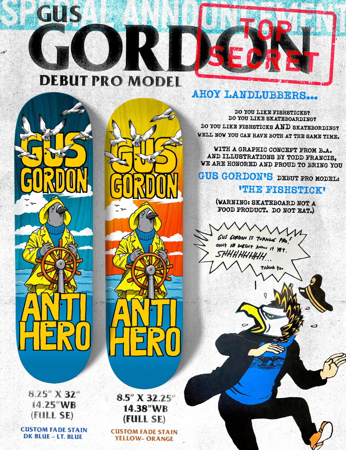 Anti-Hero Gus Gordon 8.25 Full Se " Skateboard Deck