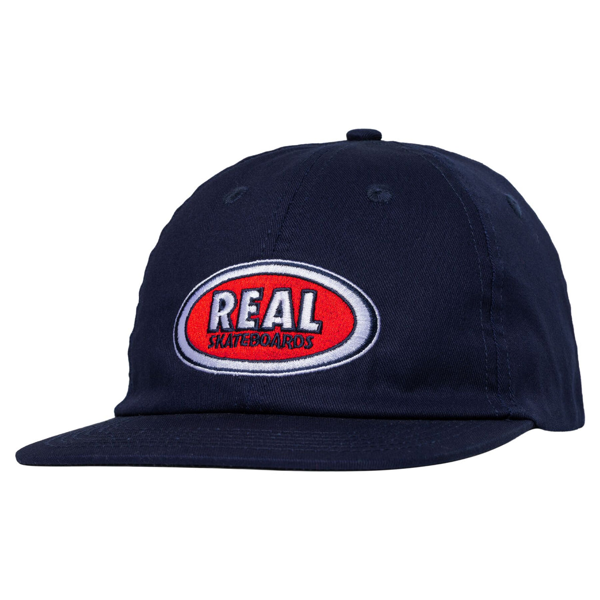 Real Oval Embroidered Navy Red Strapback Hat