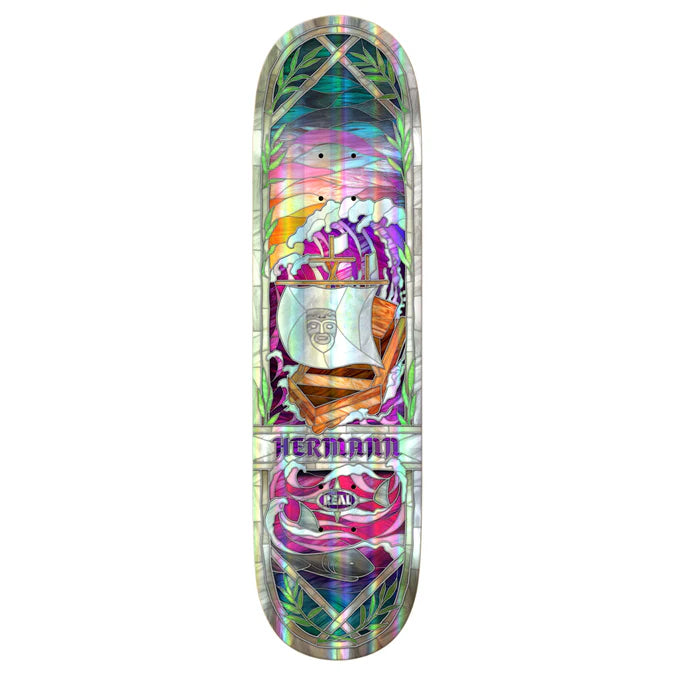 Real Hermann Holographic Rainbow Foil Cathedral 8.38" Full Se Skateboard Deck