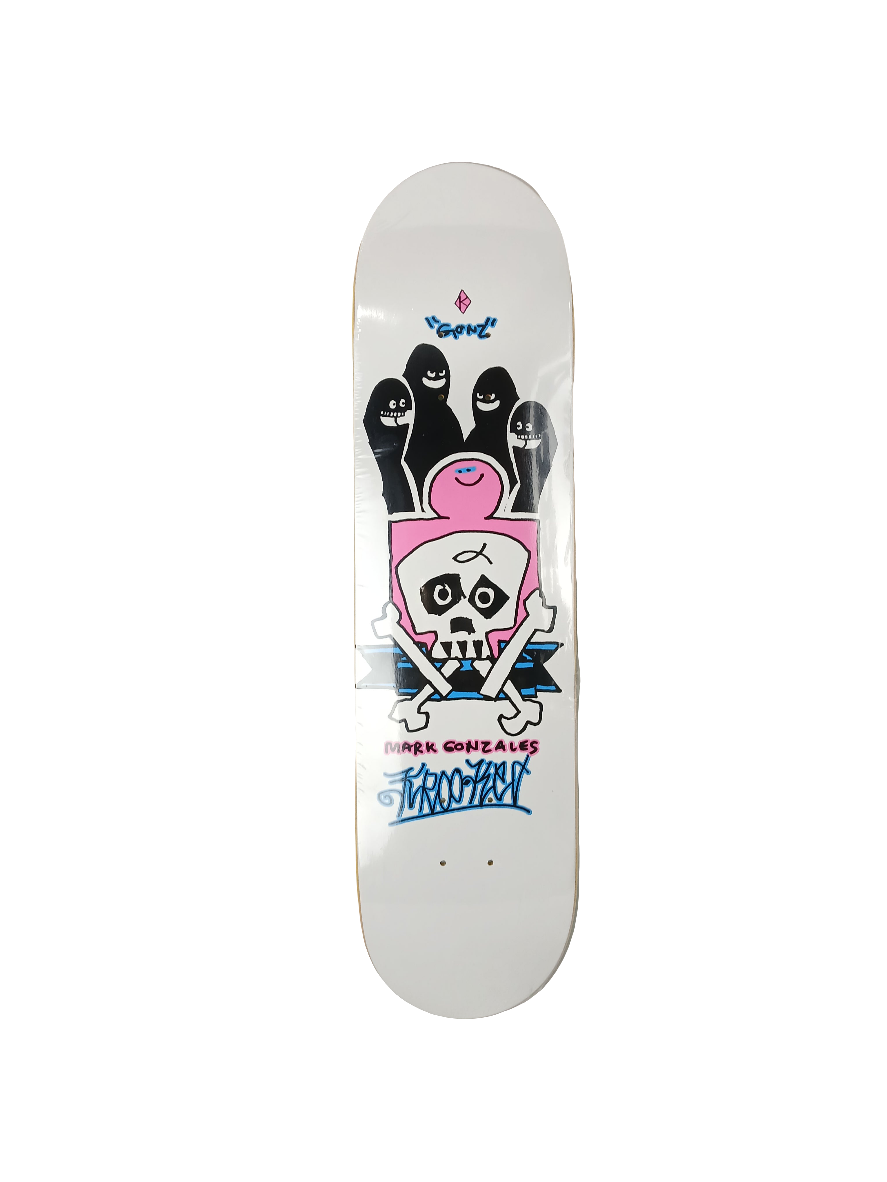 Krooked Mark Gonzales Skull & Crossbones Schmoos White Black Pink Multi Size 7.8" Vintage NOS Deck