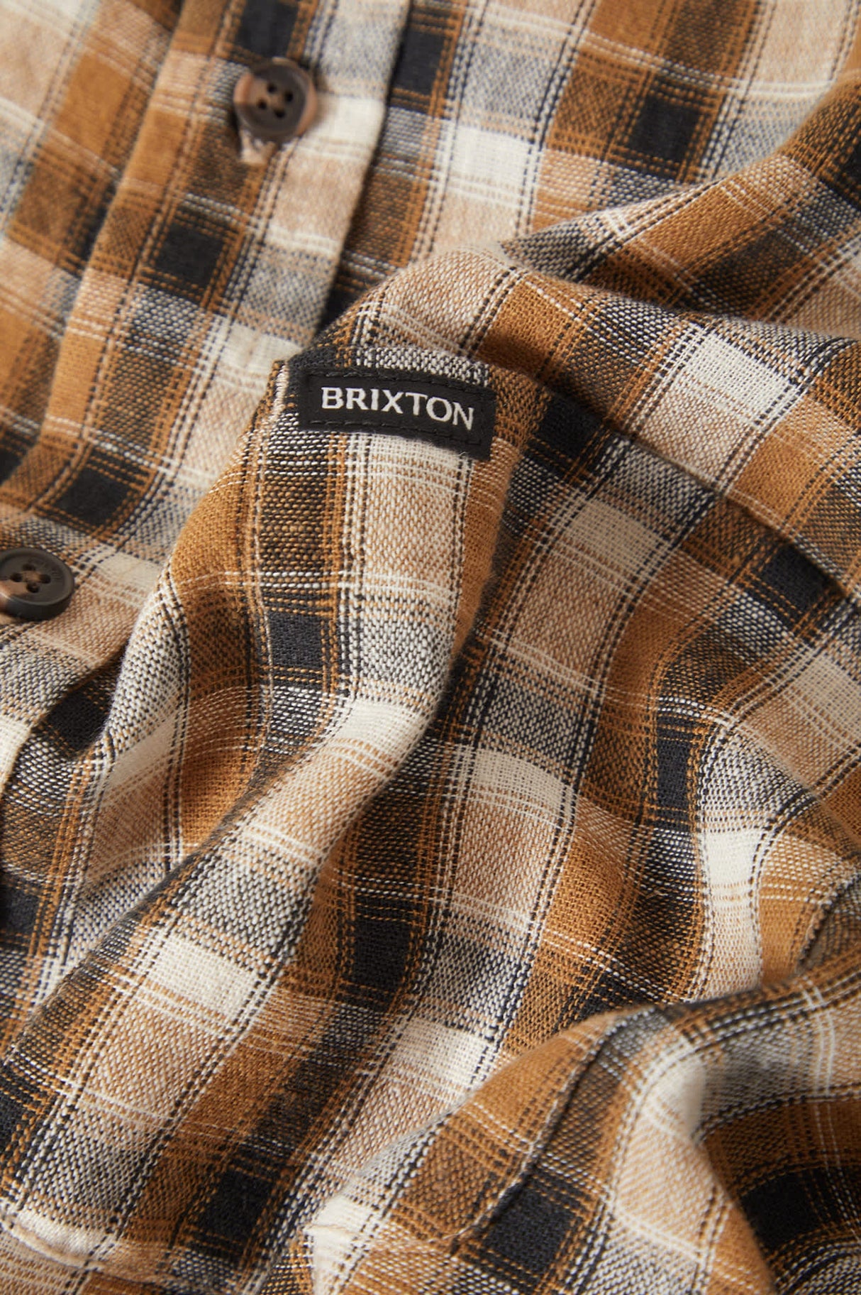 Brixton Cru Linen Blend Plaid Black/Tobacco Plaid S/s Woven Shirt