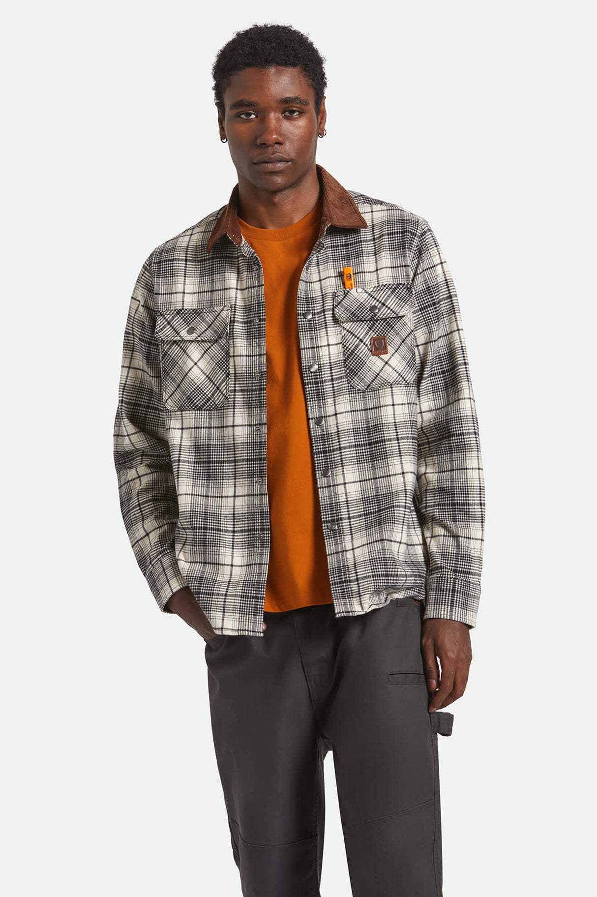 Brixton Builders Bowery Performance Off White Black L/s Flannel Shirt