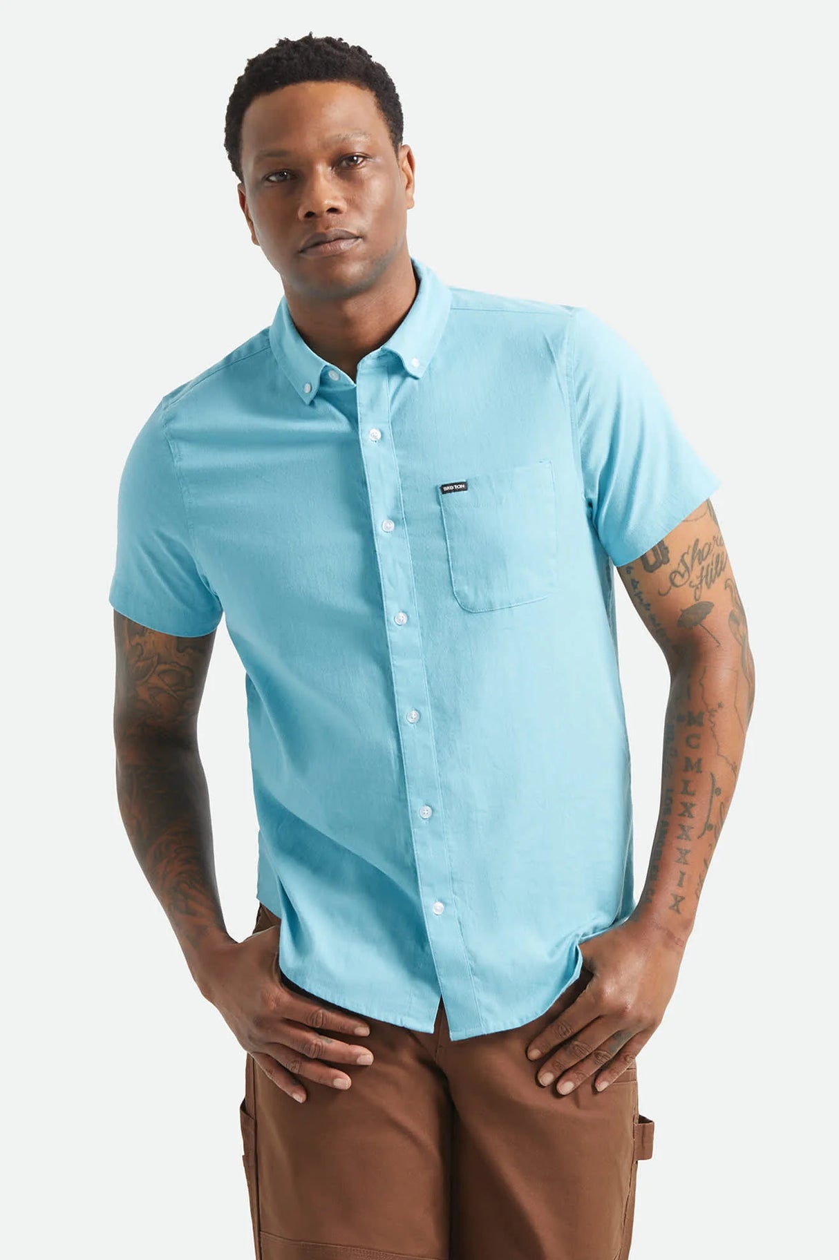 Brixton Sanford Oxford Blue Aura S/s Woven Shirt