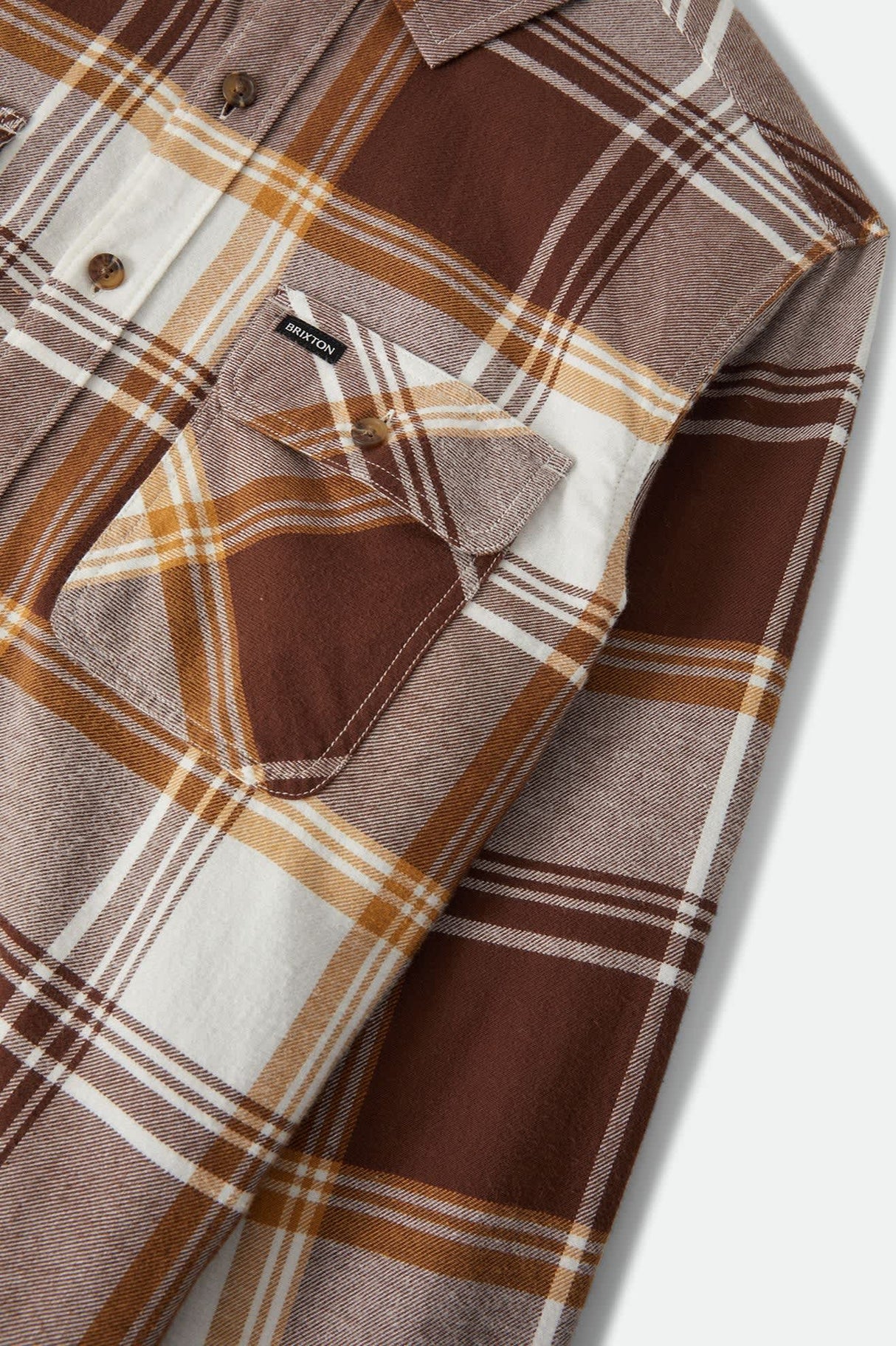 Brixton Bowery Lightweight Ultra Chocolate Off White L/s Flannel Shirt