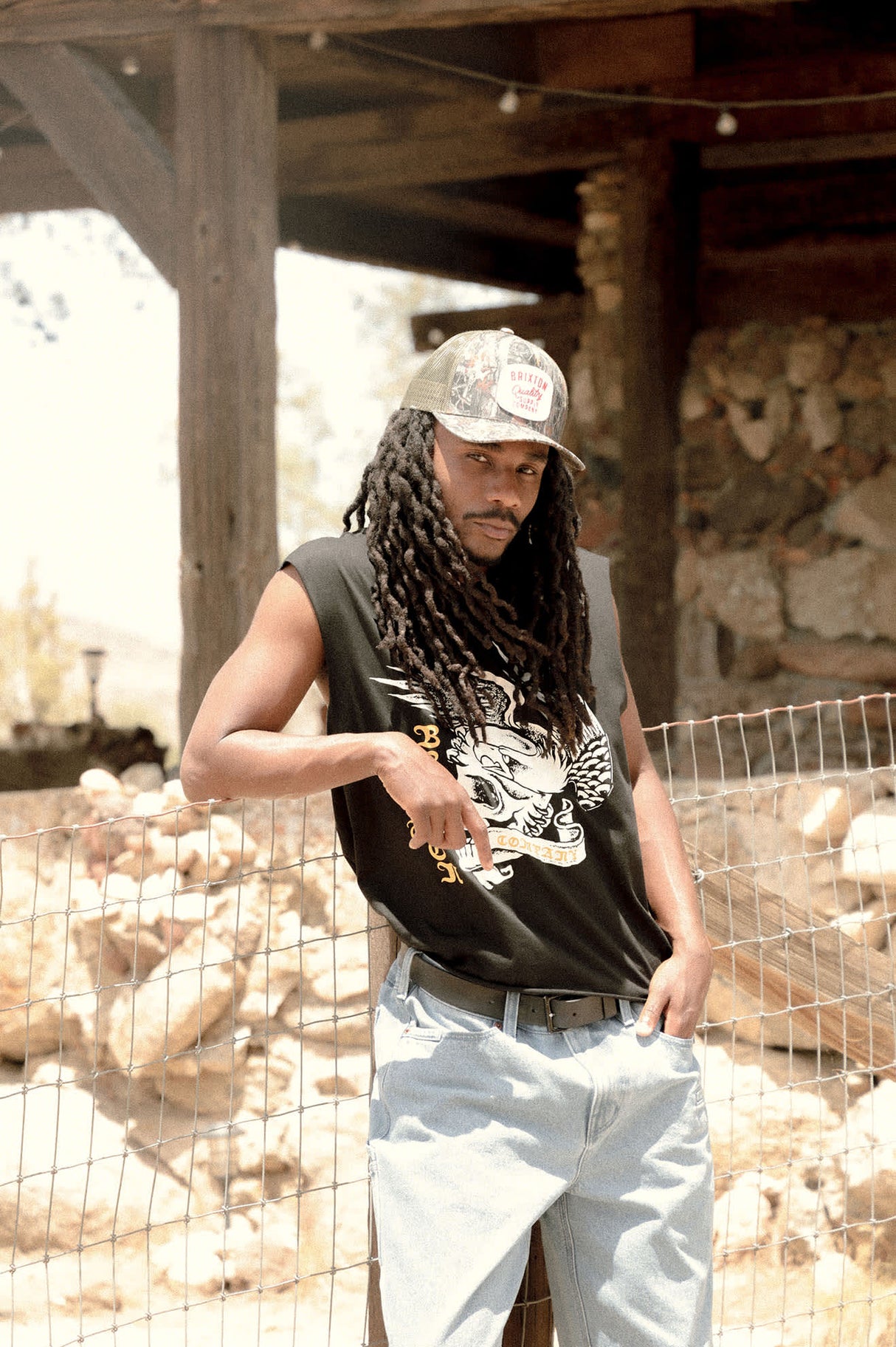 Brixton Wolcott Worn In Black Boxy Muscle Tank