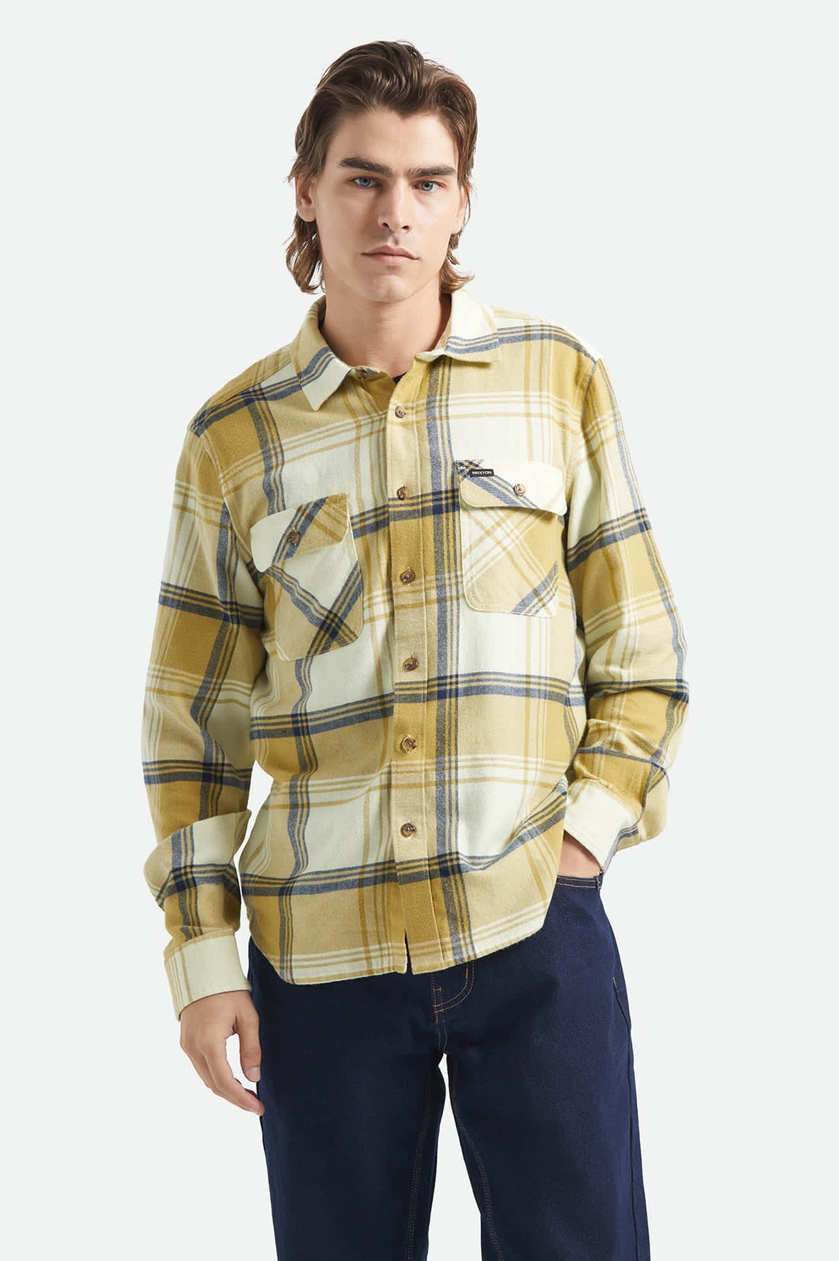 Brixton Bowery Lightweight Ultra Yellow Dusted Ochre L/s Flannel Shirt