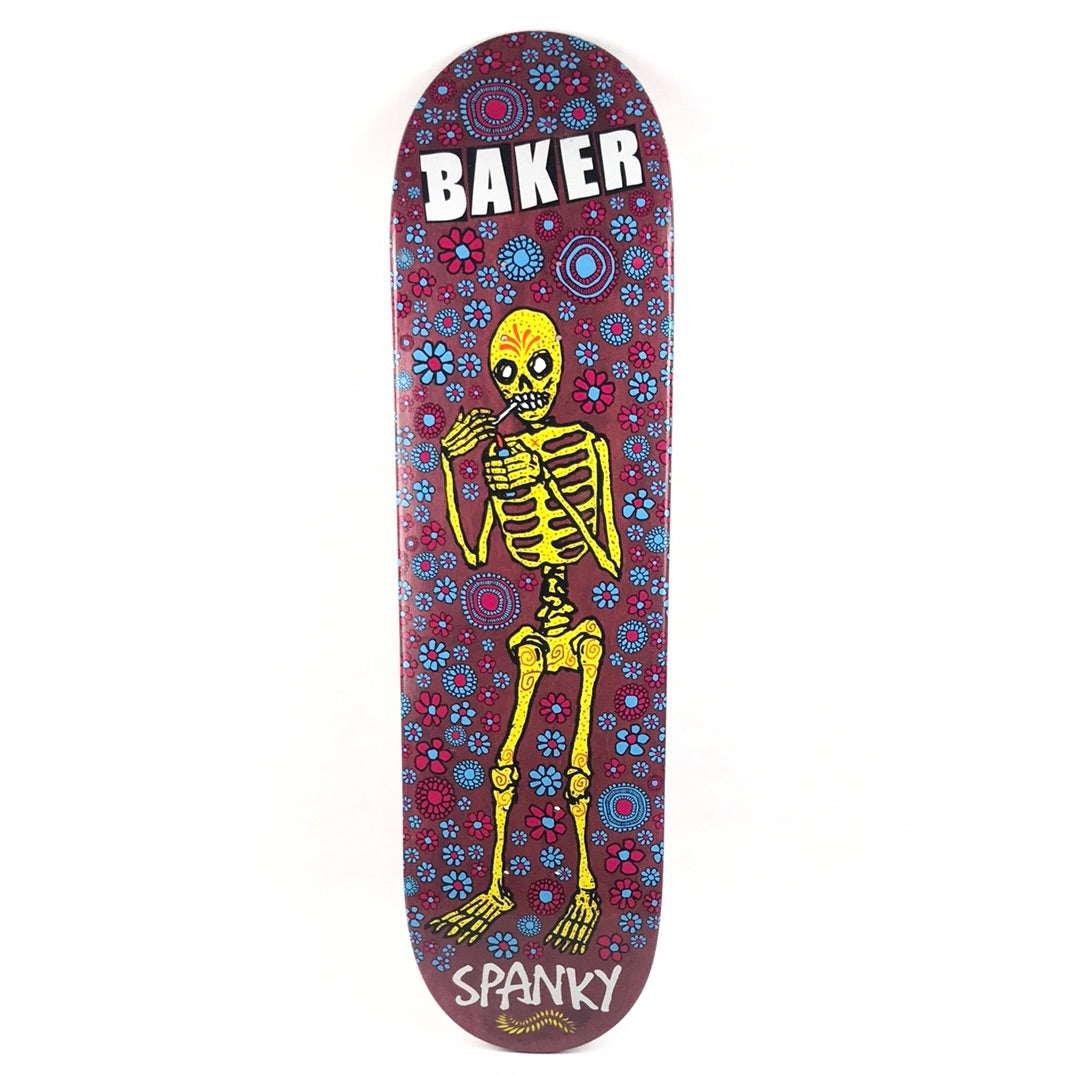 Baker Kevin 'Spanky' Long Smoking Skeleton Flowers Purple 8.4" Skateboard Deck
