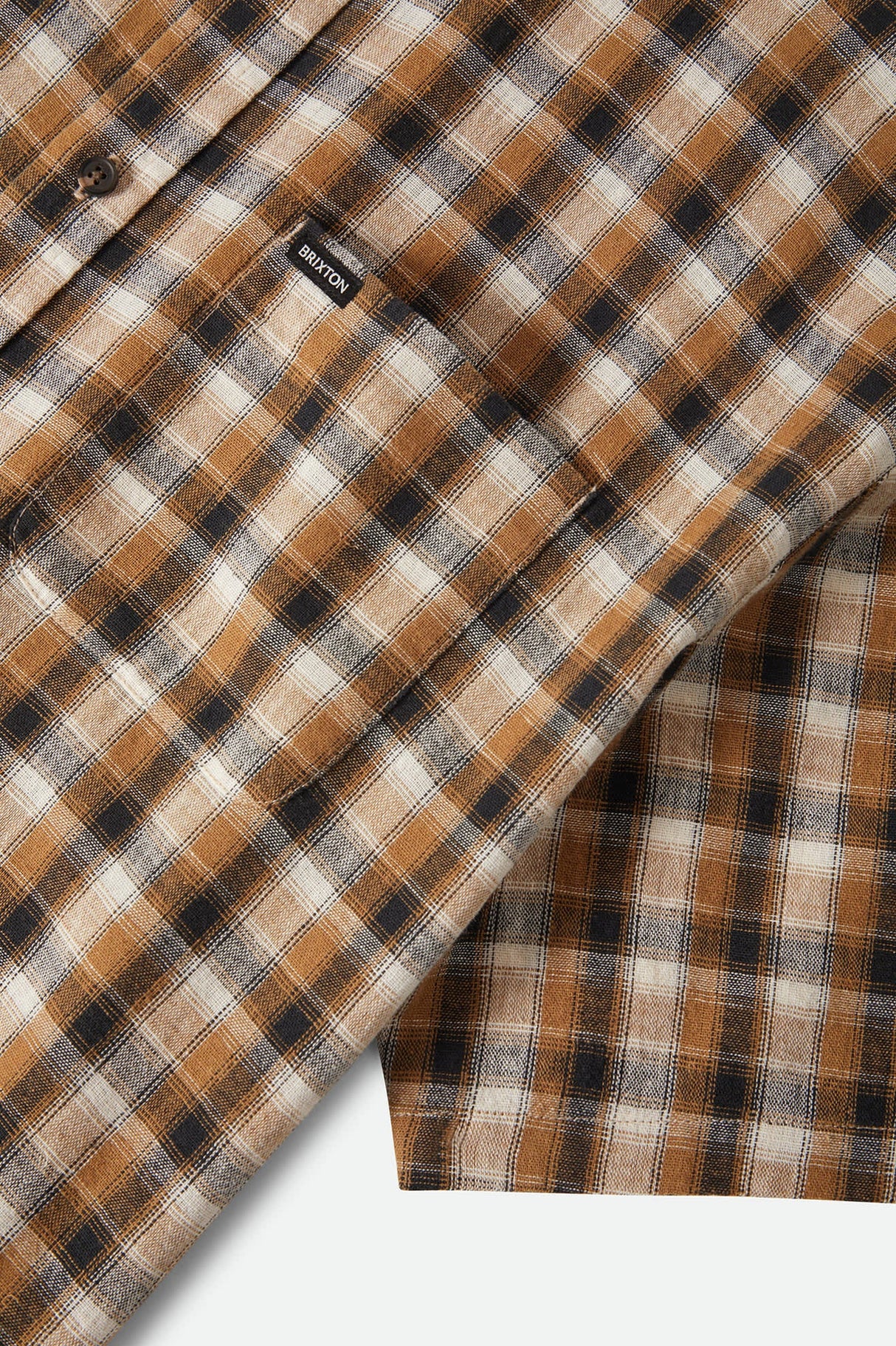Brixton Cru Linen Blend Plaid Black/Tobacco Plaid S/s Woven Shirt