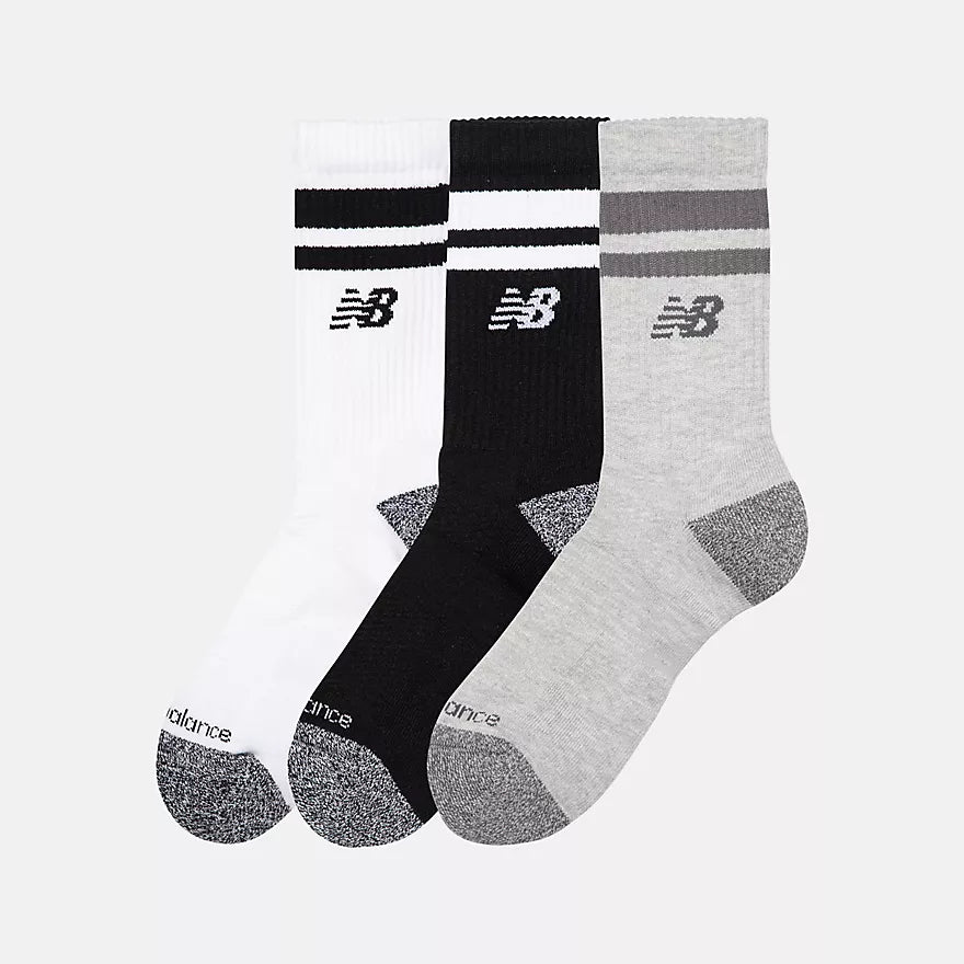 New Balance Active Premium Stripe Crew Assorted Colors 3 Pack Socks