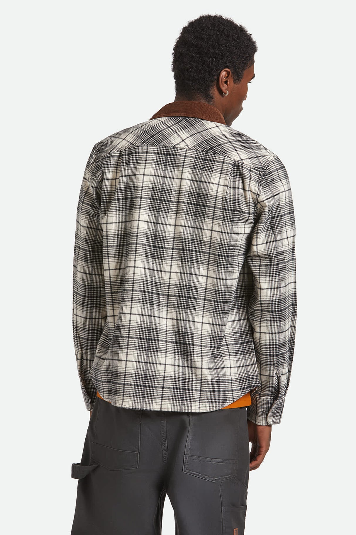 Brixton Builders Bowery Performance Off White Black L/s Flannel Shirt