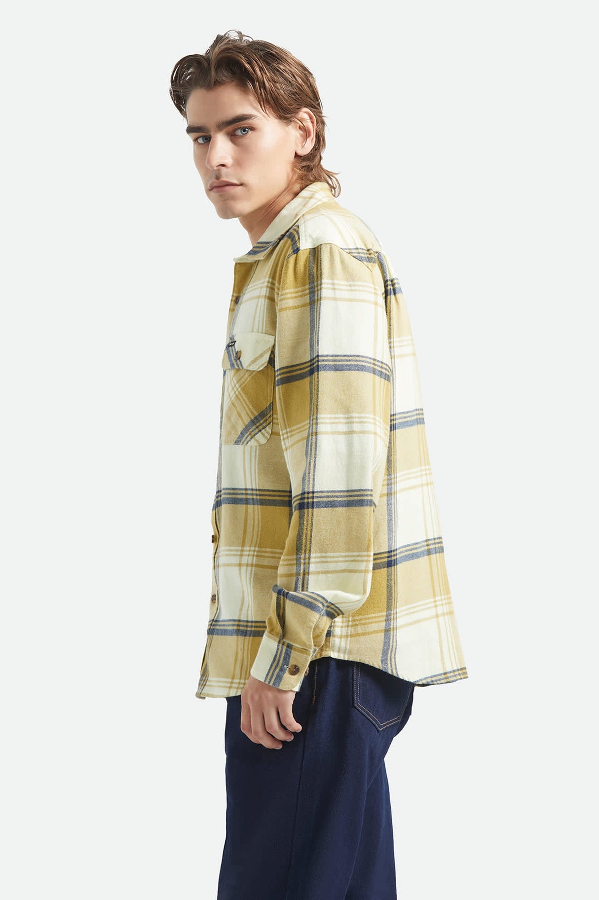 Brixton Bowery Lightweight Ultra Yellow Dusted Ochre L/s Flannel Shirt