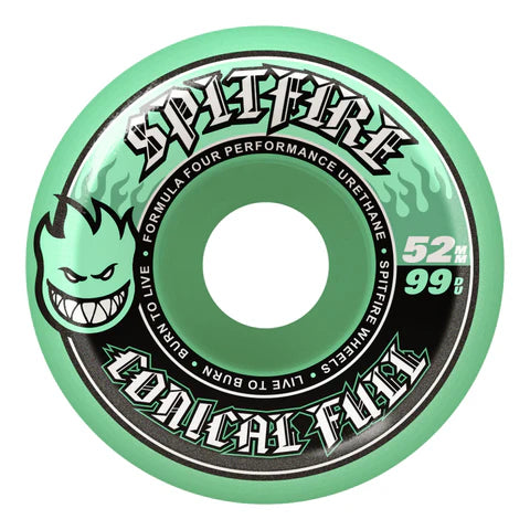 Spitfire F4 Conical Full 99a 52mm Teal Skateboard Wheels