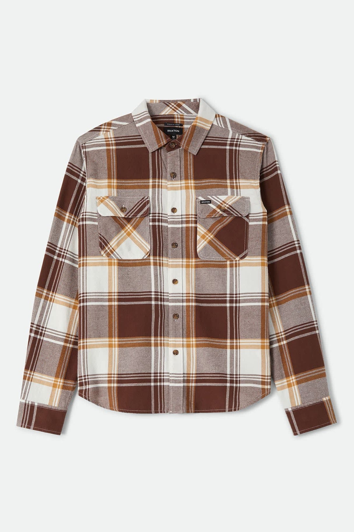 Brixton Bowery Lightweight Ultra Chocolate Off White L/s Flannel Shirt