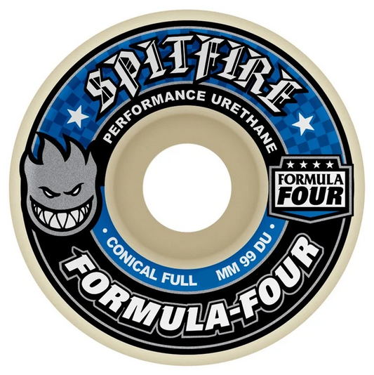 Spitfire F4 99a Conical Full 56mm Formula Four White Blue Wheels
