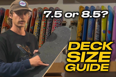 A beginner's guide to skateboard deck sizing showing various deck widths