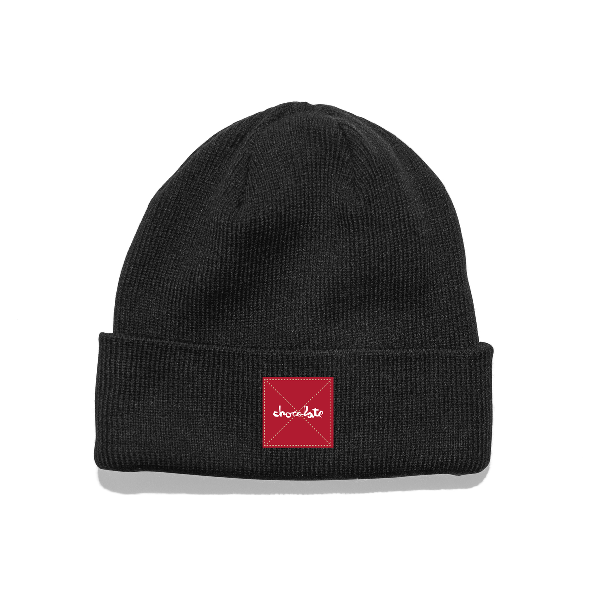 Chocolate Square Label Black Tight Cuff Beanie