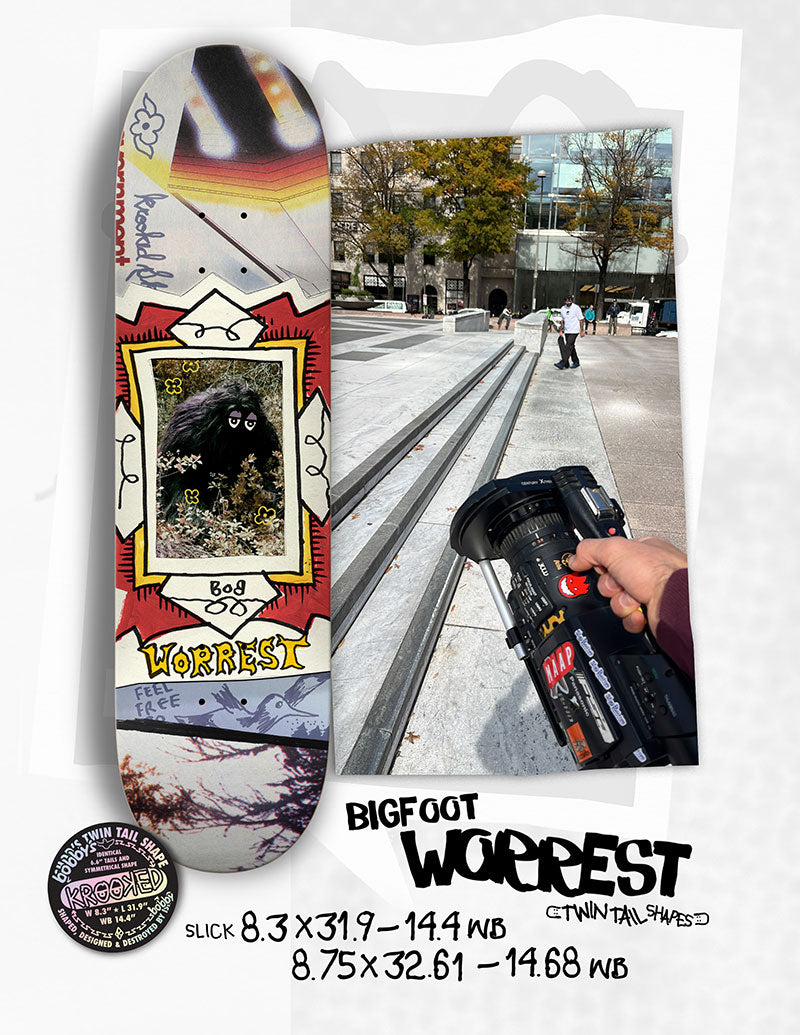 Krooked Bobby Worrest Bigfoot 8.3" Slick Twin Tail Skateboard Deck