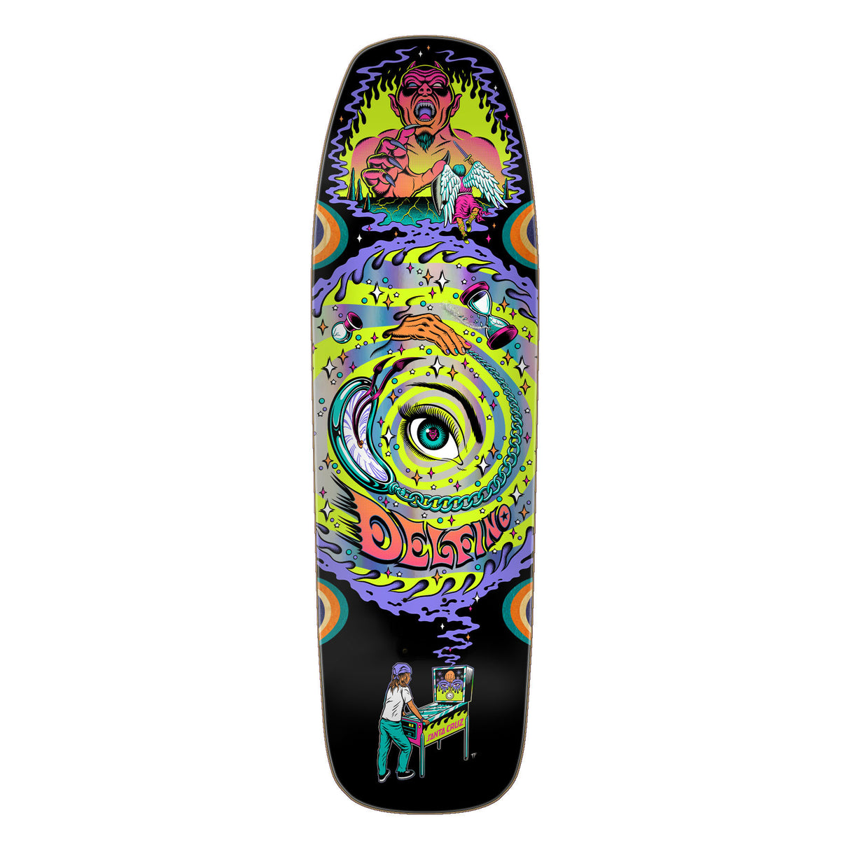 Santa Cruz Delfino Pinball Vision Pro Shaped 9.14" x 31.50" Skateboard Decks