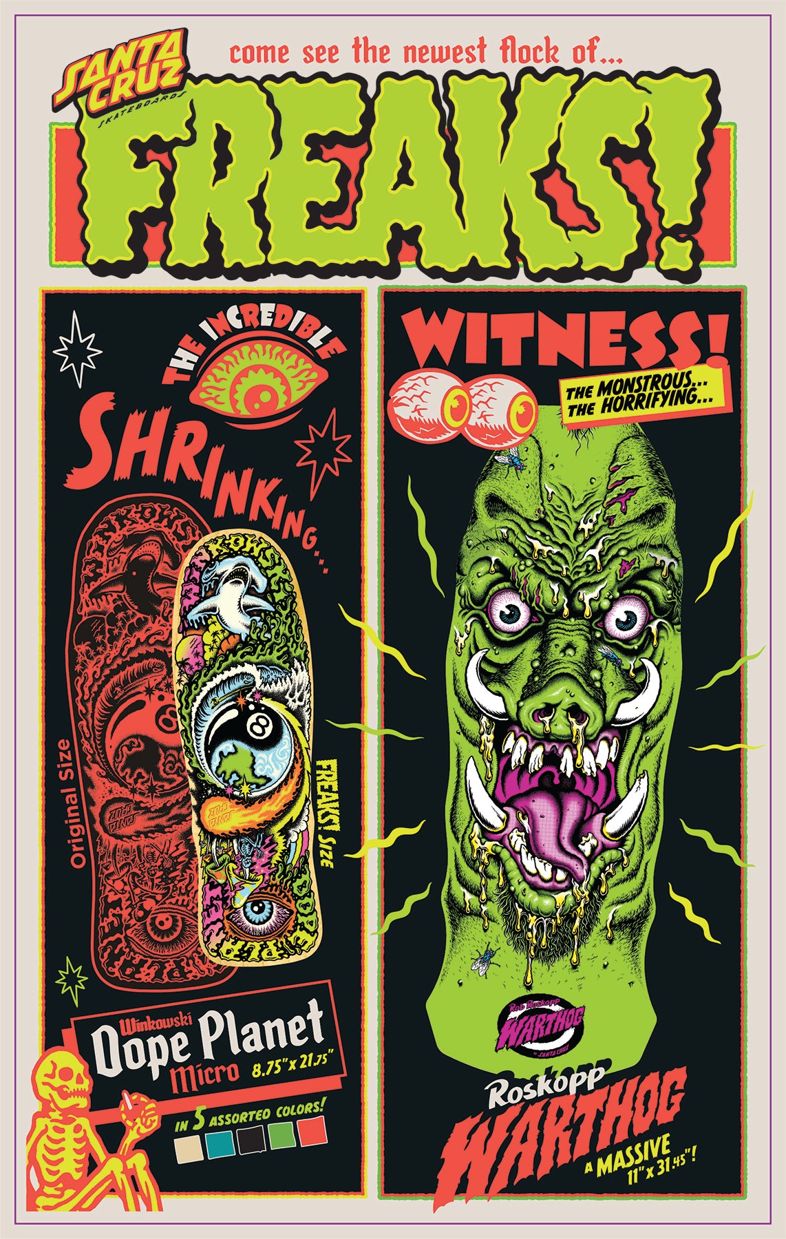 Santa Cruz Roskopp Warthog Freaks 11.00" x 31.445" Skateboard Deck