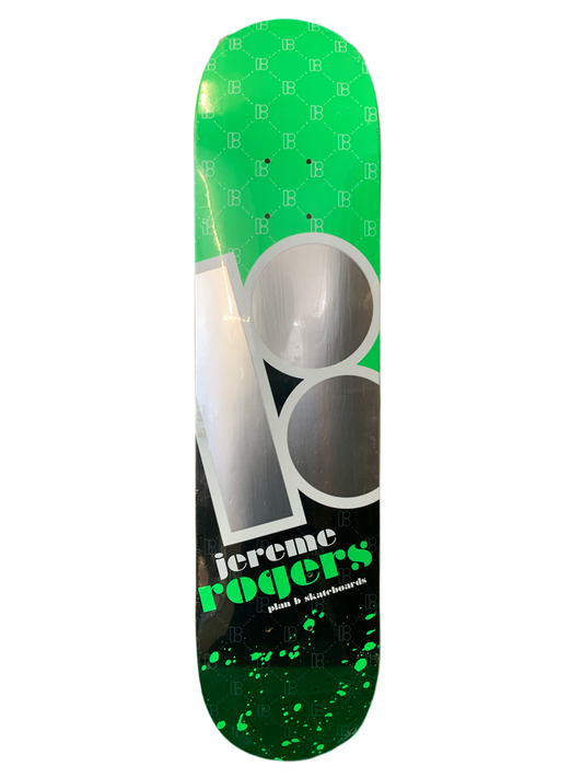 Plan B Jereme Rogers B Logo Green Paint 7.5" Classic Skateboard Deck