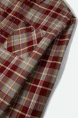 Brixton Vintage Wash Maroon Red Beige Green L/s Flannel Shirt