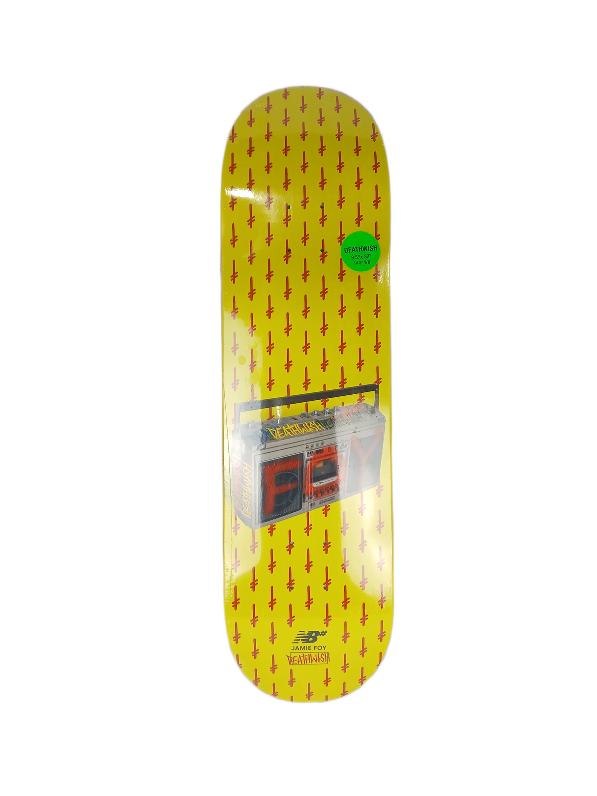 Deathwish X New Balance Jamie Foy Boombox Yellow Multi Size 8.5" Vintage NOS Deck