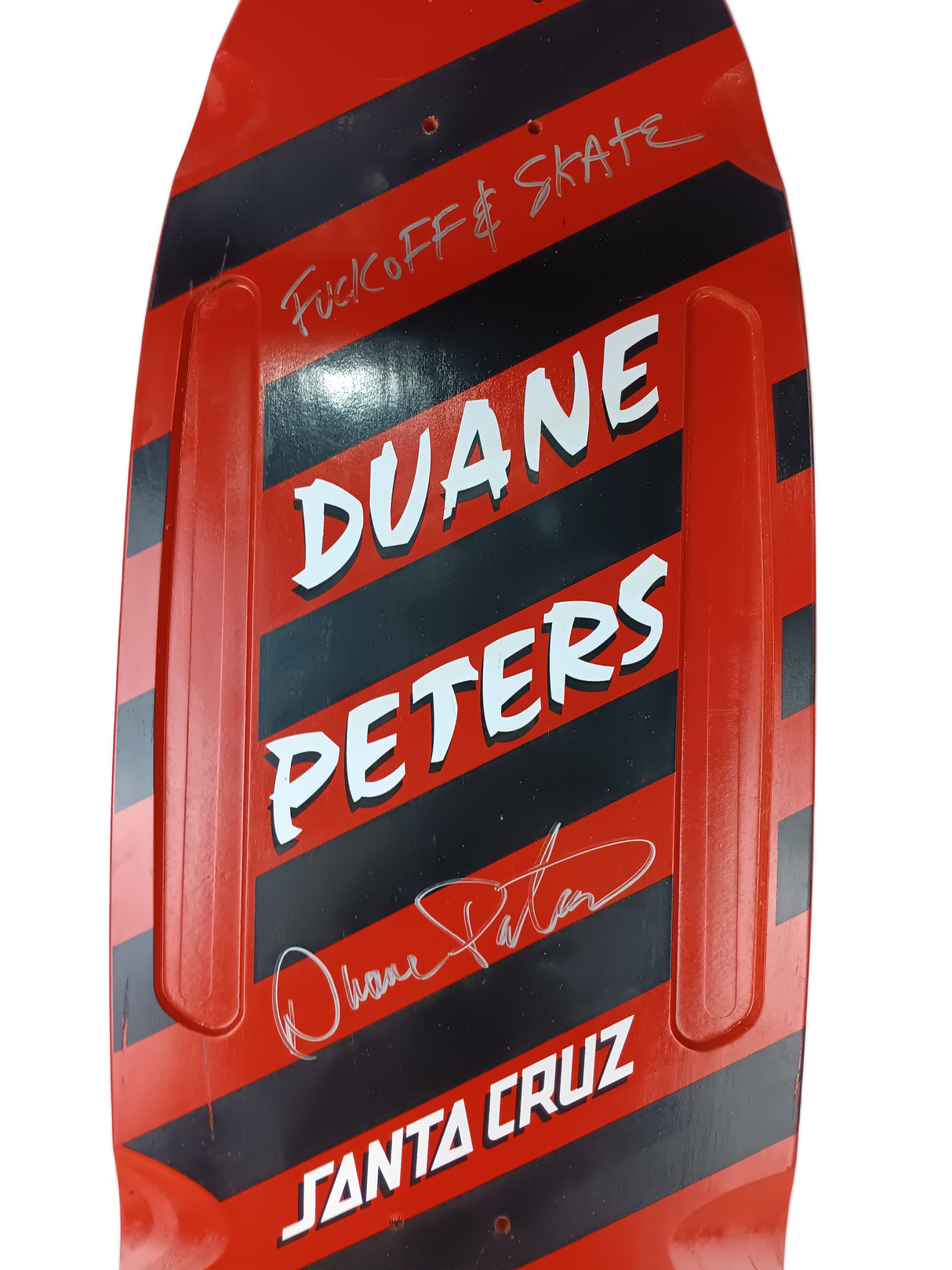 Santa Cruz Duane Peters Autographed Stripes Black White Red Size 10.5" Vintage NOS Autographed Deck