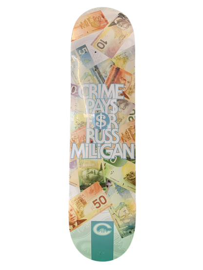 City Russ Milligan Crime Pays 7.75" Classic Skateboard Deck
