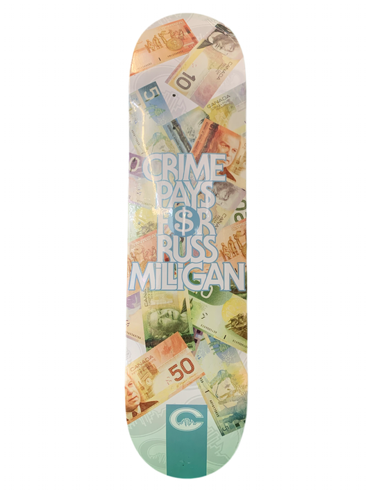 City Russ Milligan Crime Pays 7.75" Classic Skateboard Deck