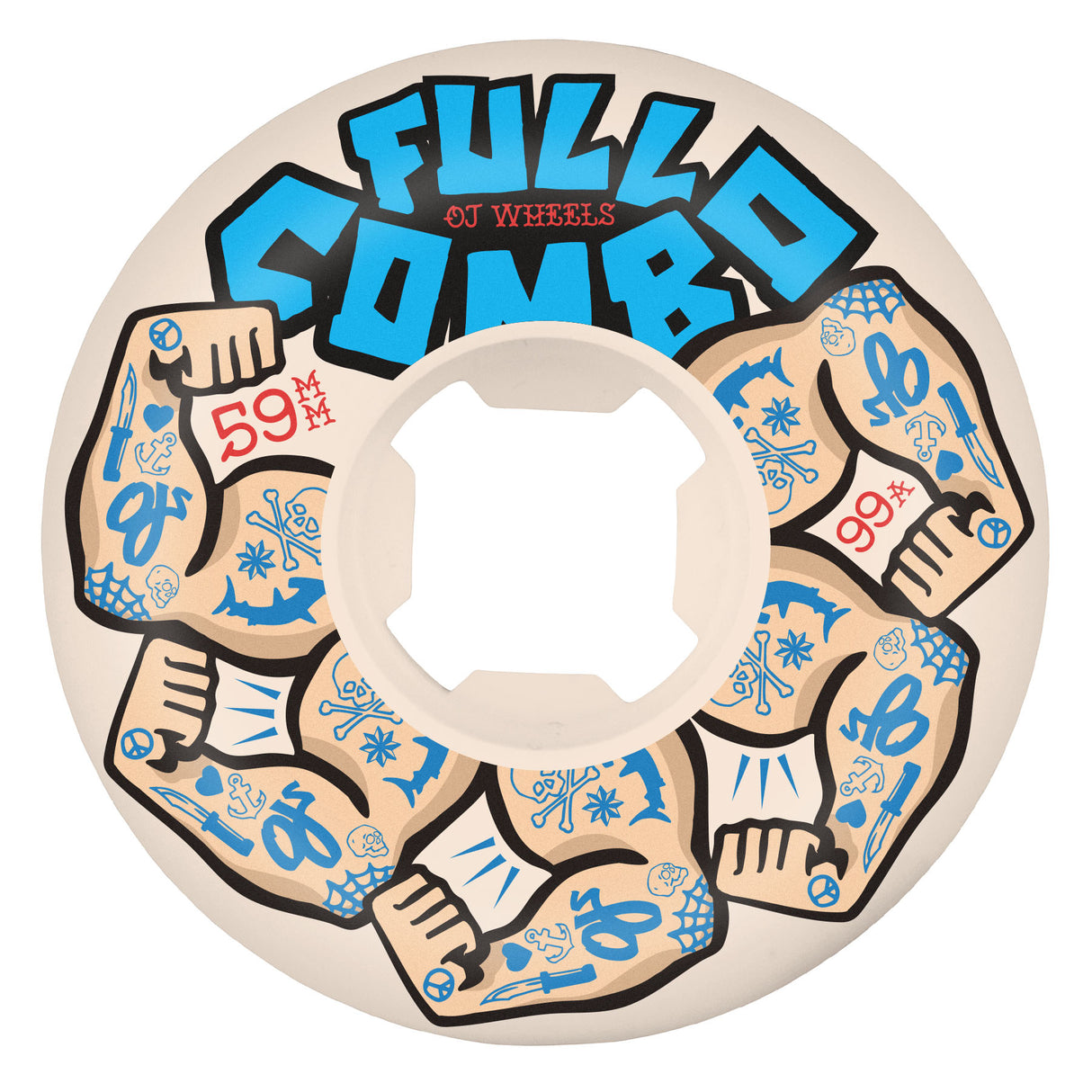 OJ 59mm Team Elite White Full Combo 99a Skateboard Wheels