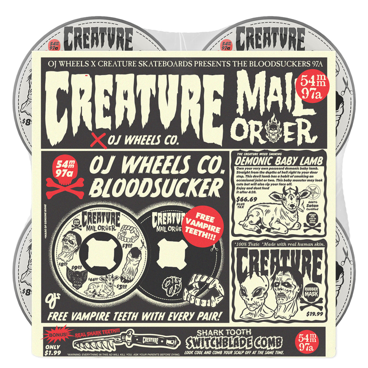 OJ Wheels 54mm Creature Mail Order Bloodsuckers Black 97a Skateboard Wheels