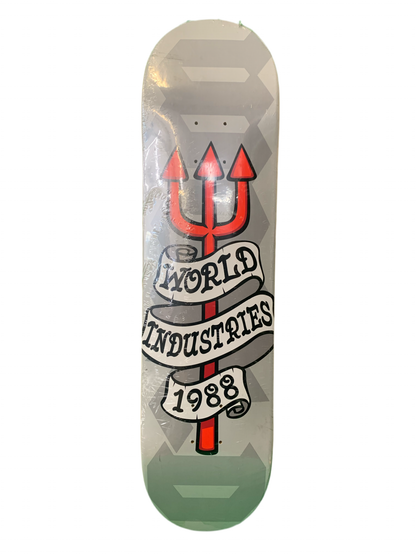 World Industries Trademark Pitchfork Grey 8" Classic Skateboard Deck